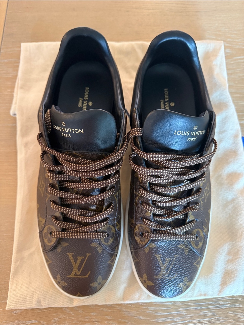 Louis Vuitton Brown Monogram Low-Top Sneakers with Black Accents